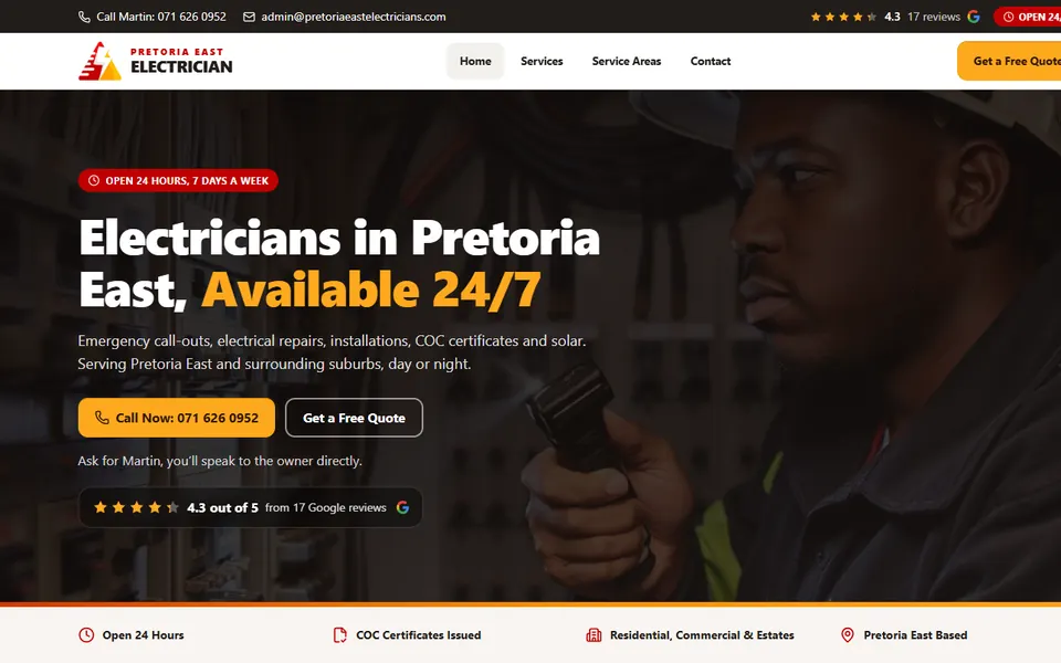 Pretoria East Electrician website